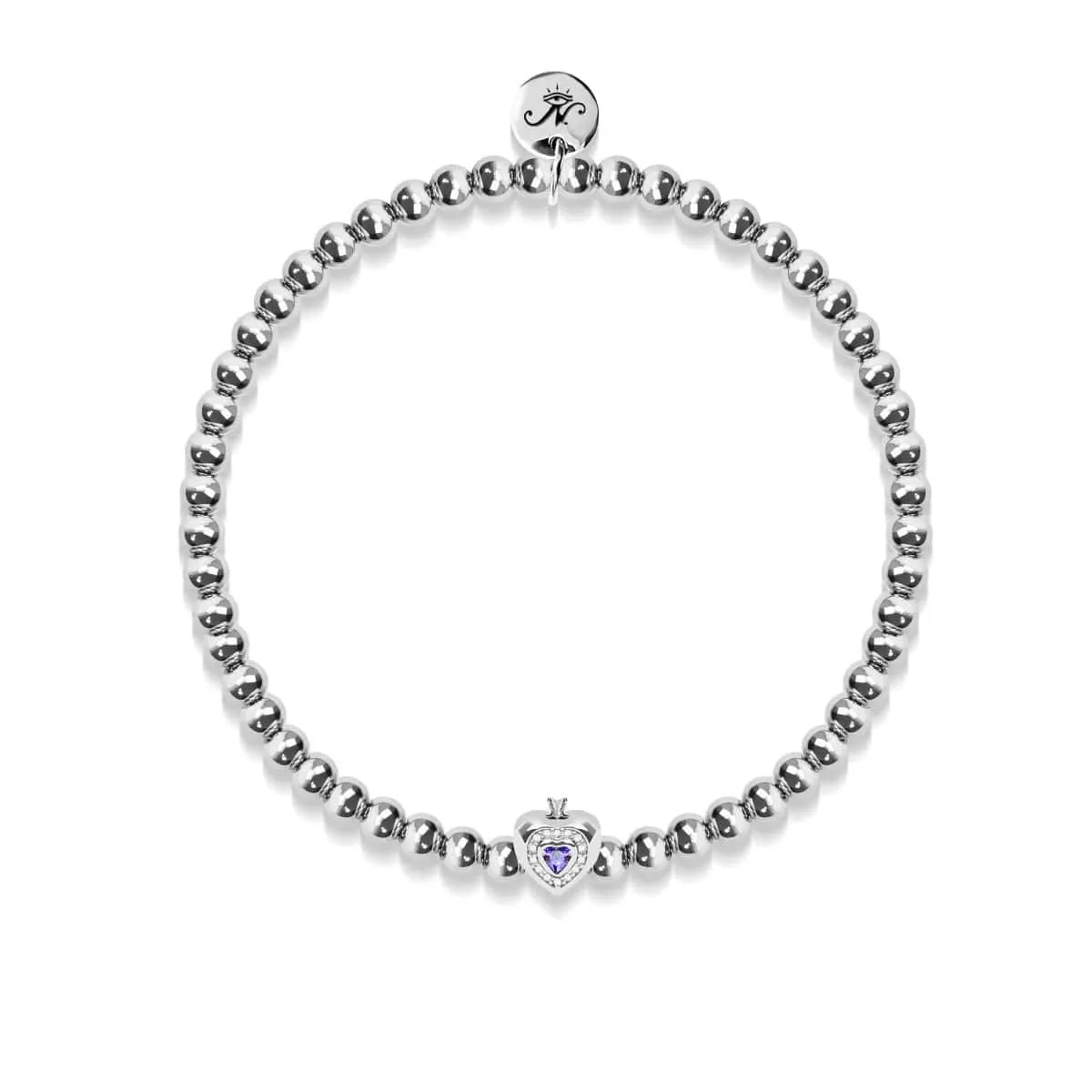 February | Amethyst Birthstone | Silver | Crystal Heart Bracelet