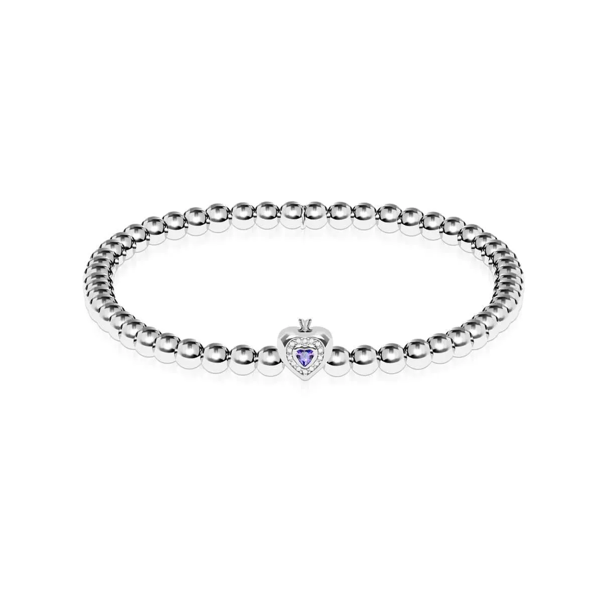 February | Amethyst Birthstone | Silver | Crystal Heart Bracelet