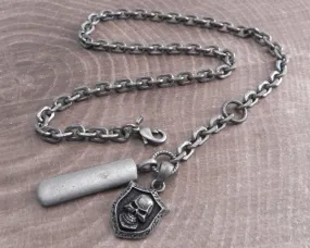 Flat Iron Knight Hack Chain Necklace w/Hinto and Skull