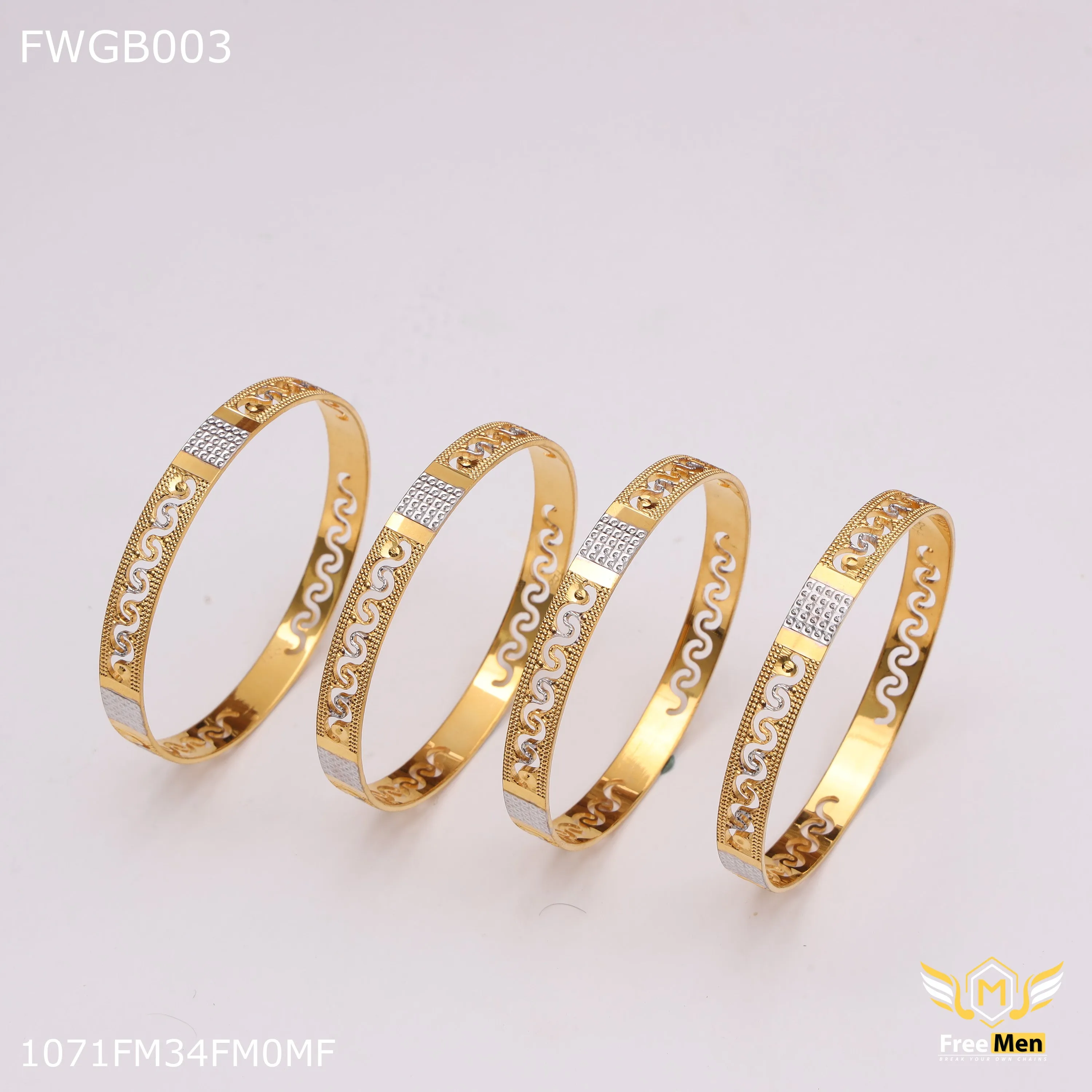 Freemen 1mg machine design with rhodium Bangles gold plated for women - FWGB003