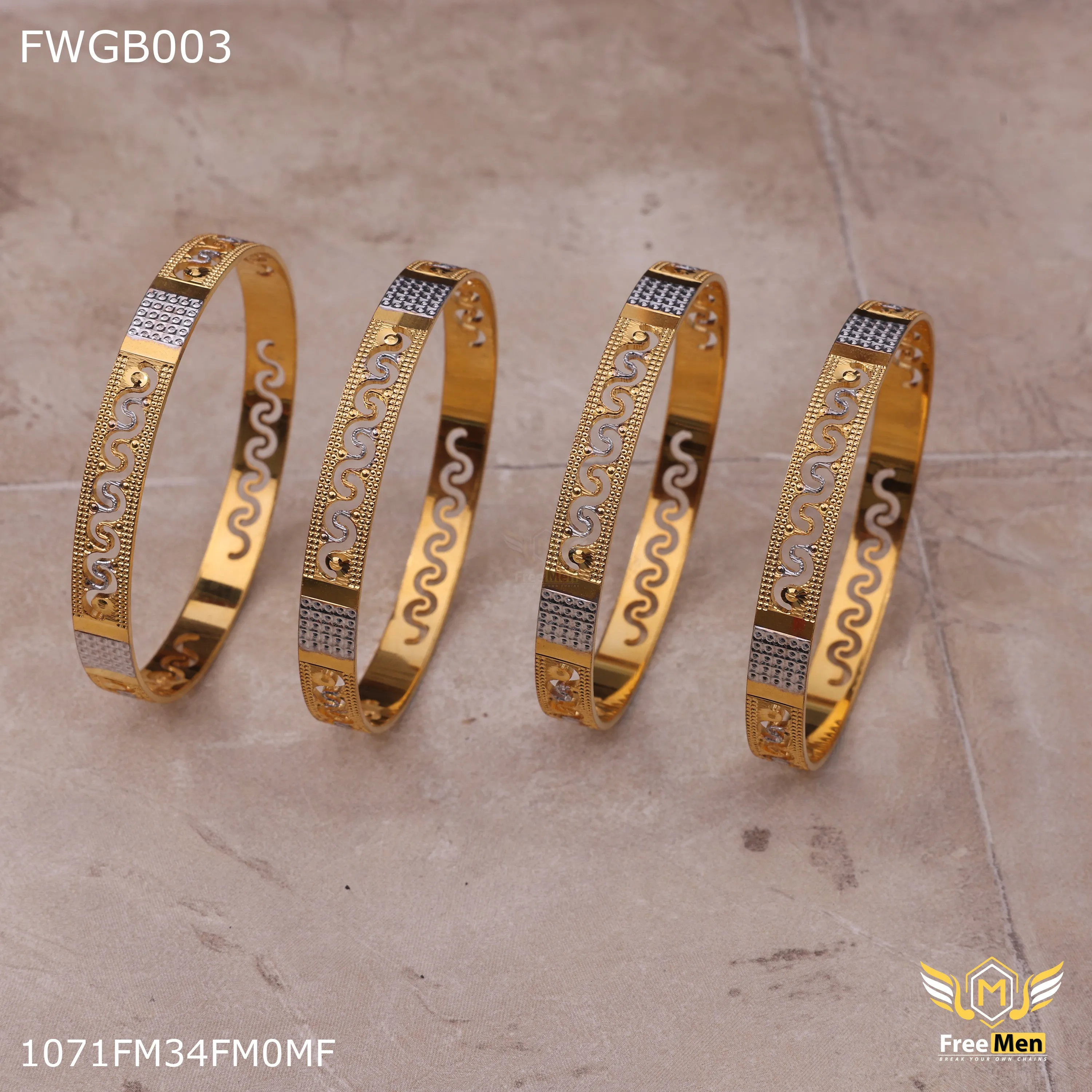 Freemen 1mg machine design with rhodium Bangles gold plated for women - FWGB003