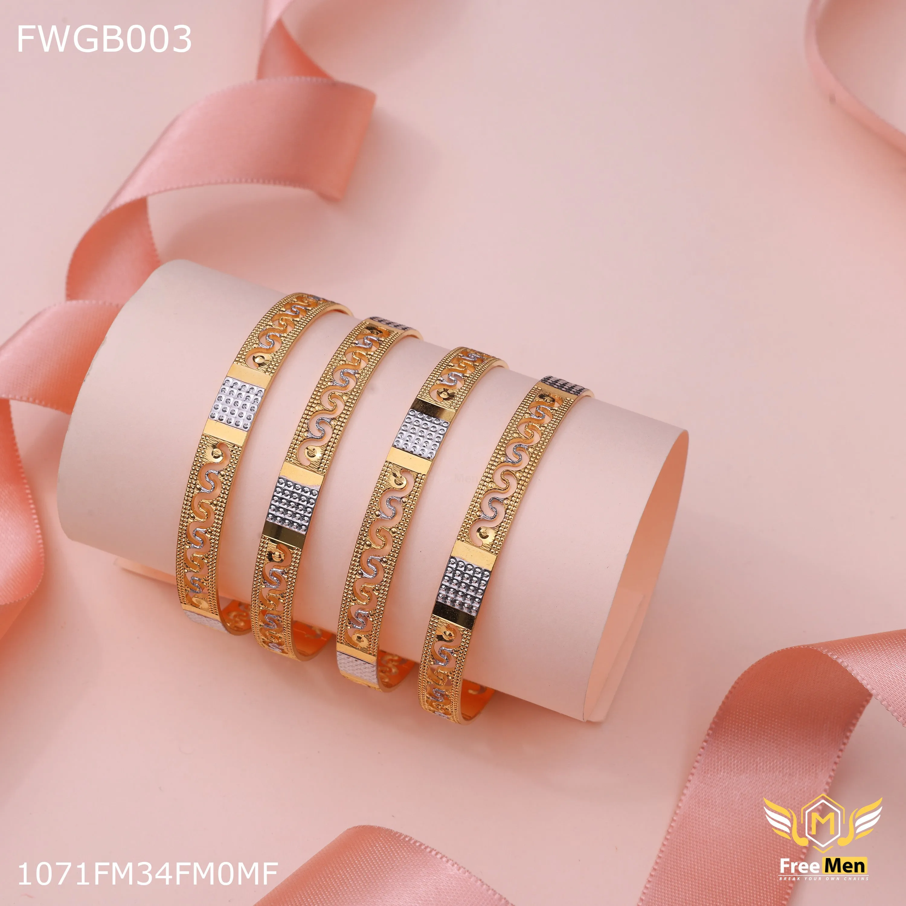 Freemen 1mg machine design with rhodium Bangles gold plated for women - FWGB003