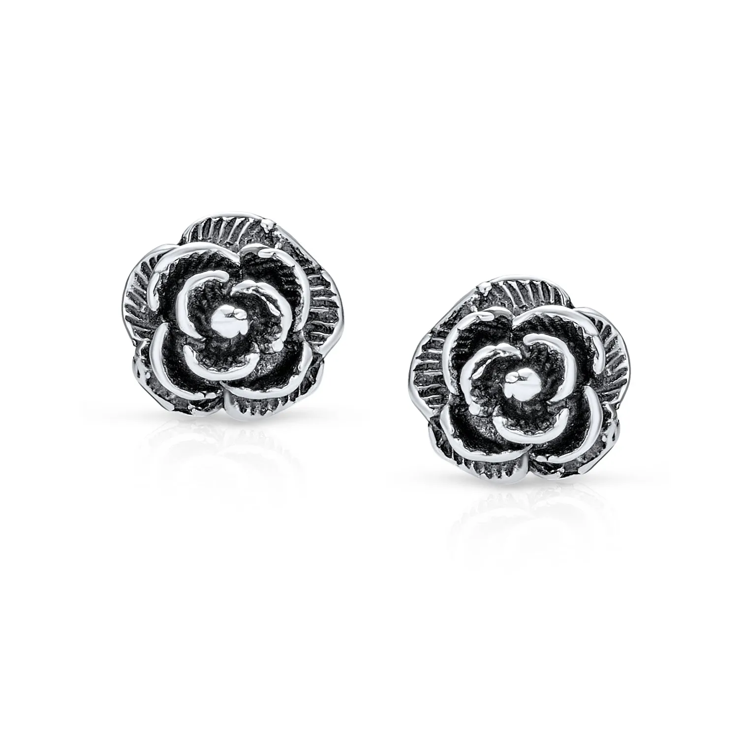 Garden Black Rose Sunflower Stud Earrings Oxidized 925 Sterling Silver