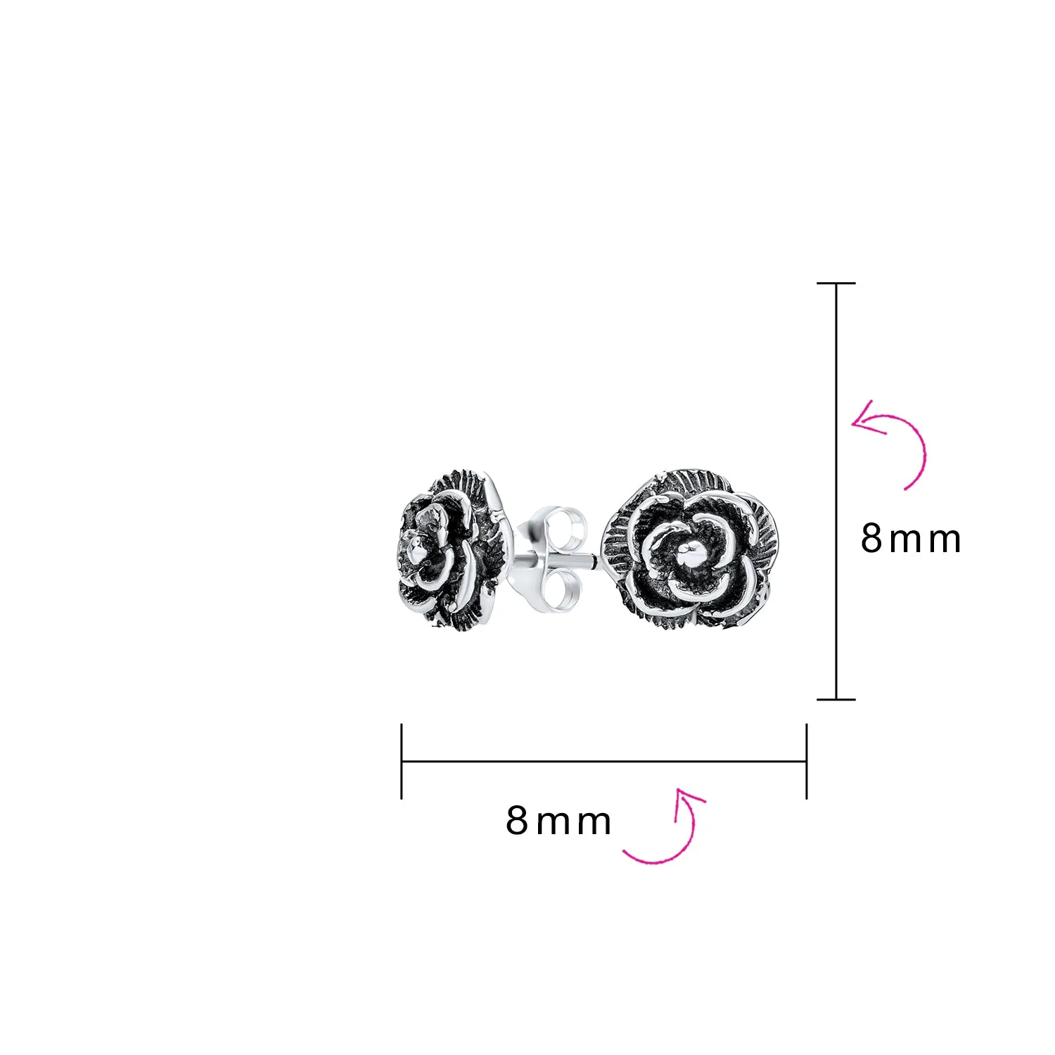 Garden Black Rose Sunflower Stud Earrings Oxidized 925 Sterling Silver