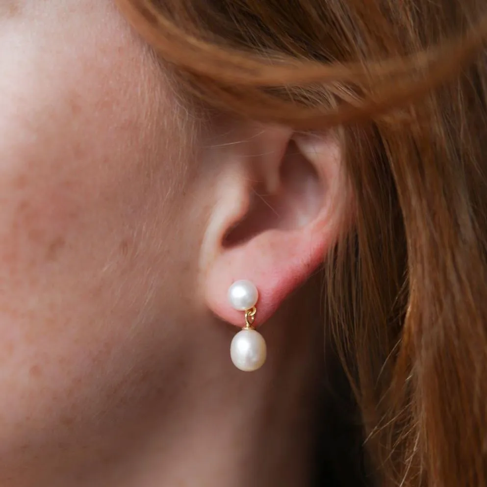 Glebe Double White Pearl & Gold Vermeil Drop Earrings