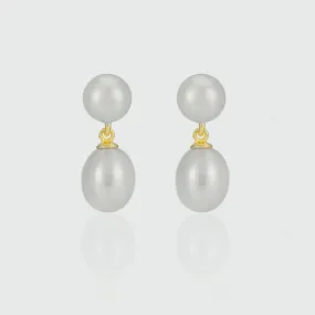 Glebe Double White Pearl & Gold Vermeil Drop Earrings