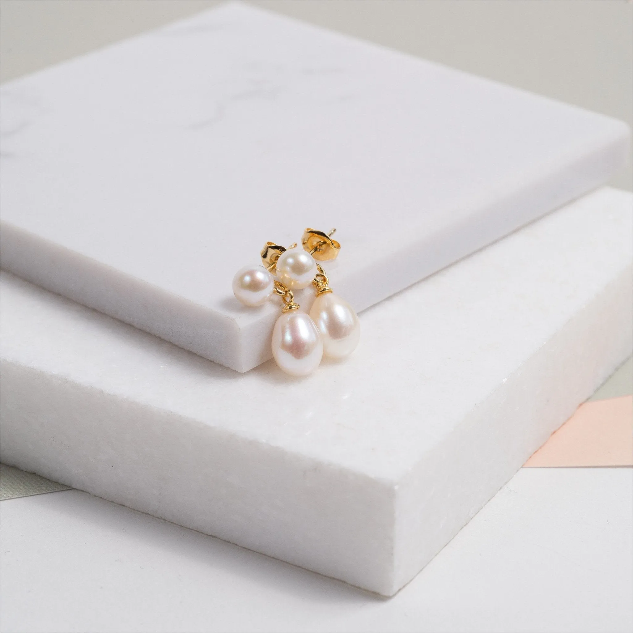 Glebe Double White Pearl & Gold Vermeil Drop Earrings