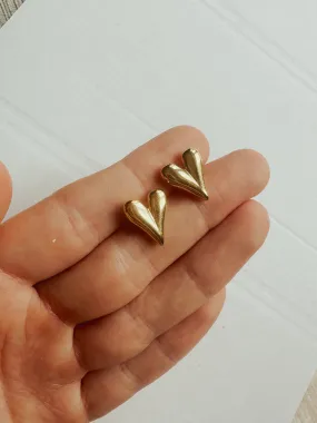 Gold Heart Stud Earrings