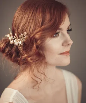 Gold leaf and flower hair vine with pearls and crystals