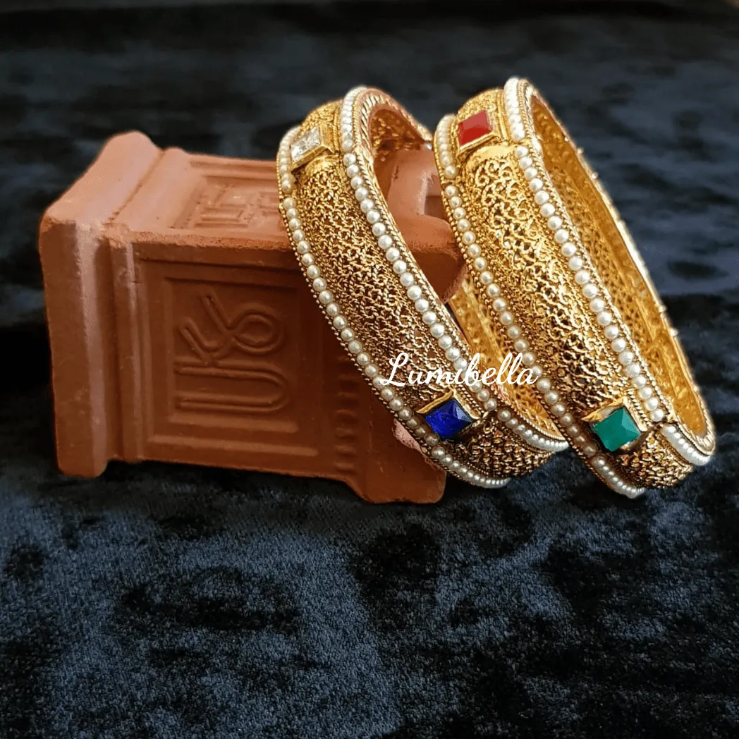 Gold Polish Kada Bangles with faux stones