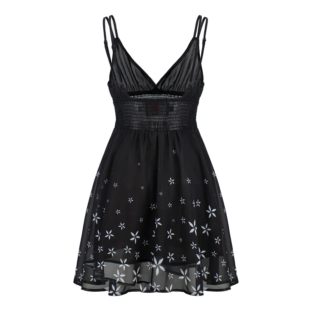 Grateful Dead | Asymmetrical V-Neck Mini Dress | Flowers in Black