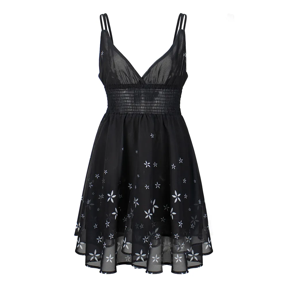 Grateful Dead | Asymmetrical V-Neck Mini Dress | Flowers in Black