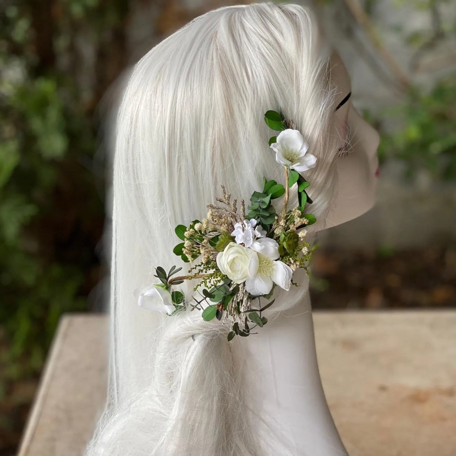 Green and white wedding flower arrangement Wedding accessories Bridal accessories Hair arrangement Flower accessories Handmade arrangement