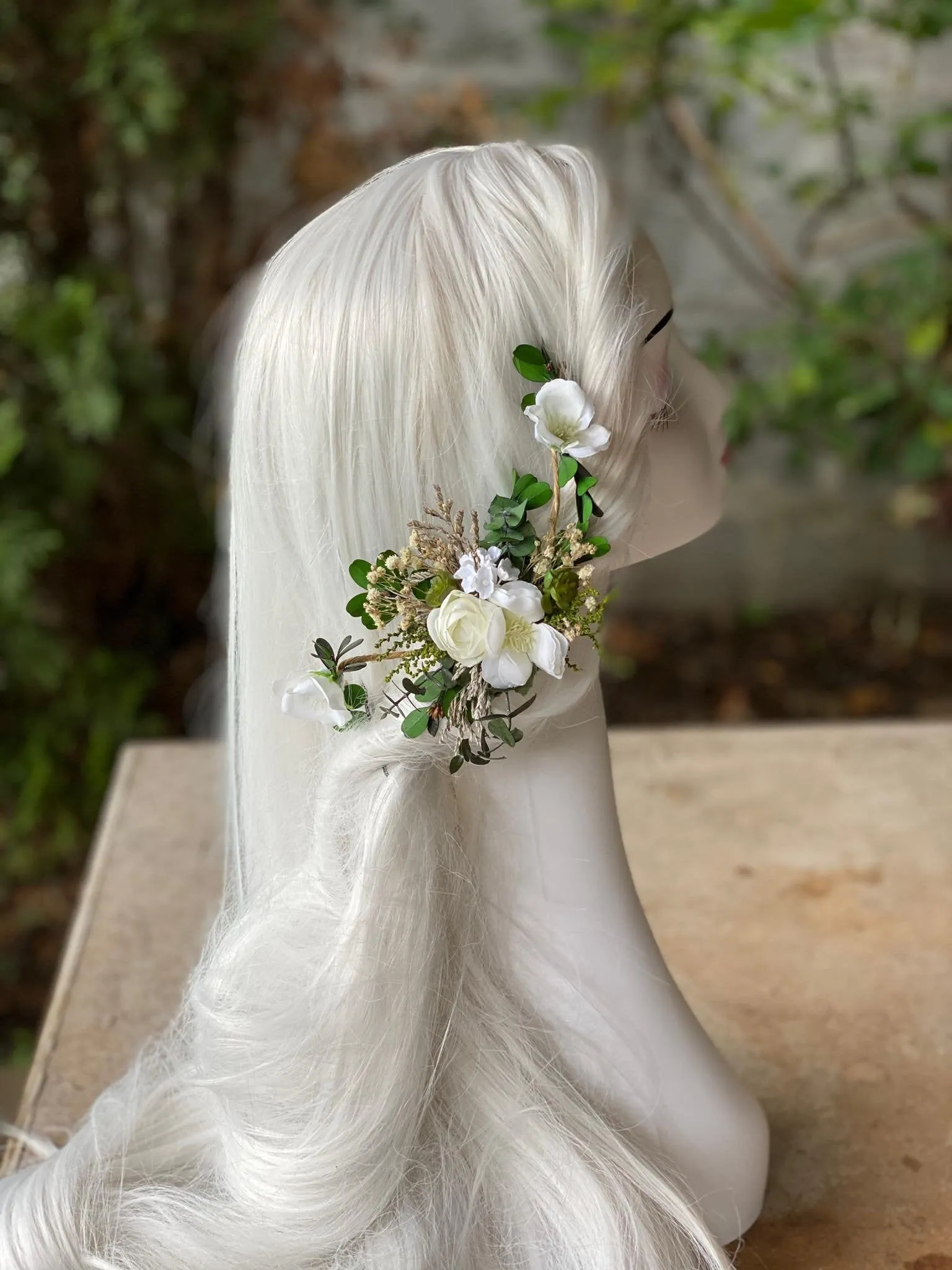 Green and white wedding flower arrangement Wedding accessories Bridal accessories Hair arrangement Flower accessories Handmade arrangement