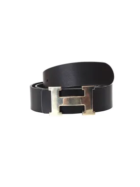 Optimal Black Leather Belt with H-Buckle