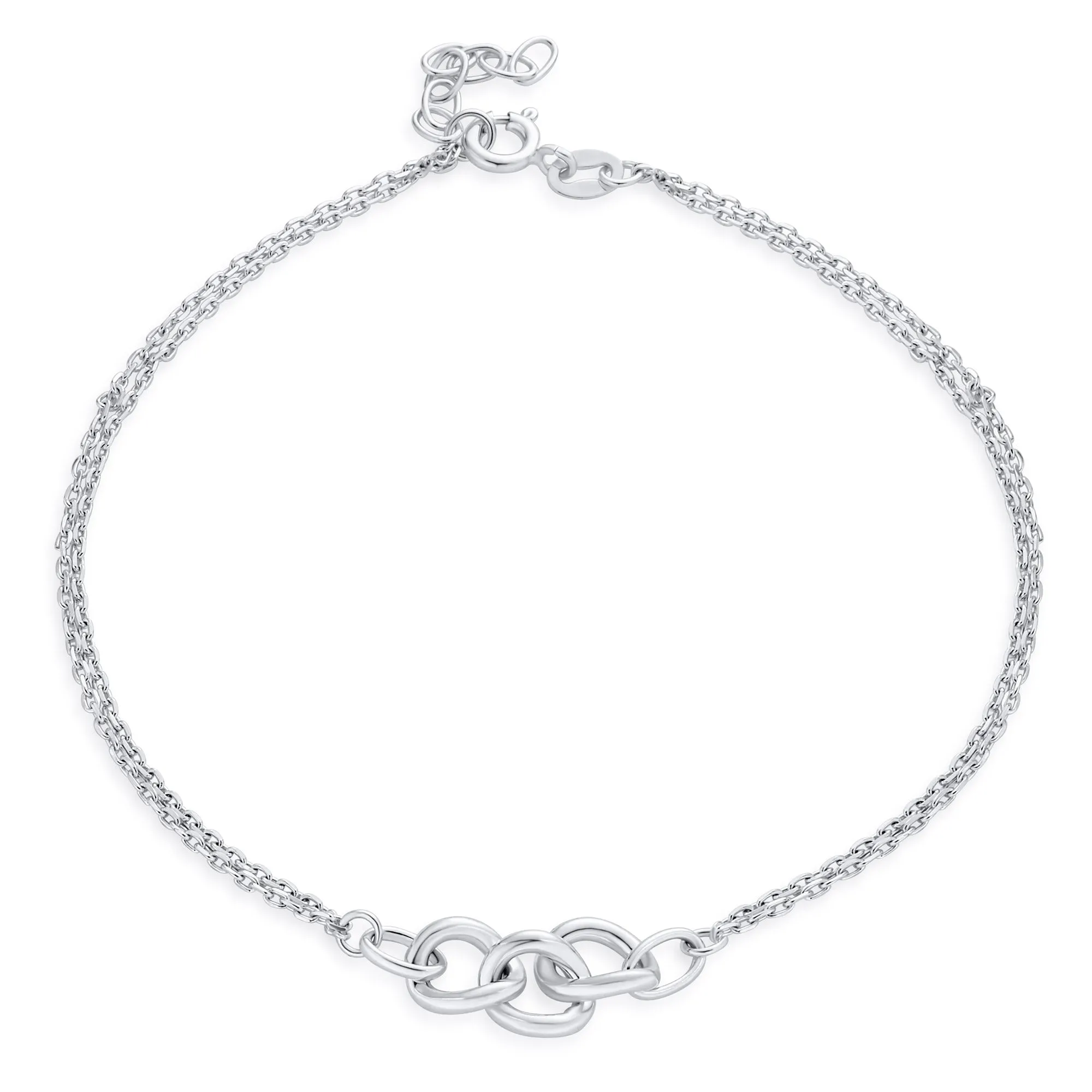 Infinity Love Knot Anklet Beaded Ball & Snake Chain Sterling Silver