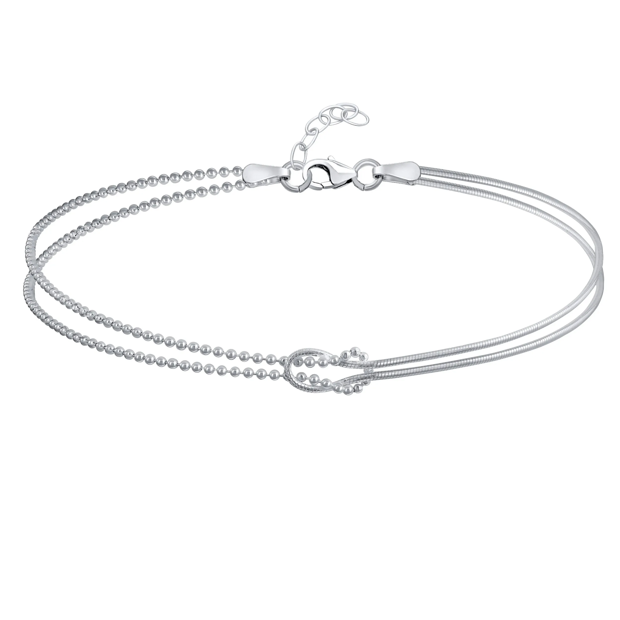 Infinity Love Knot Anklet Beaded Ball & Snake Chain Sterling Silver