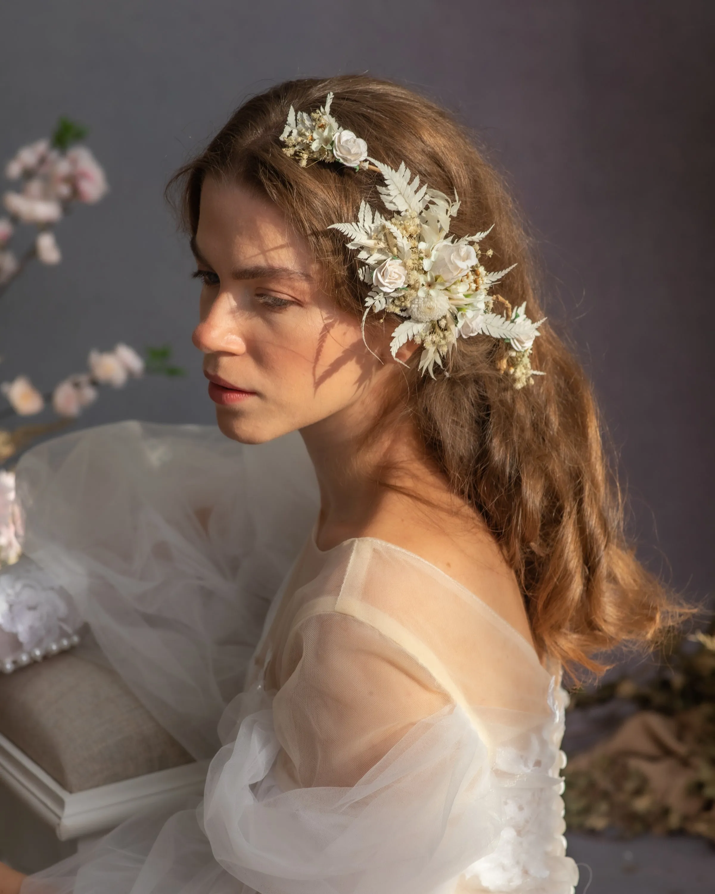 Ivory and white wedding hair vine