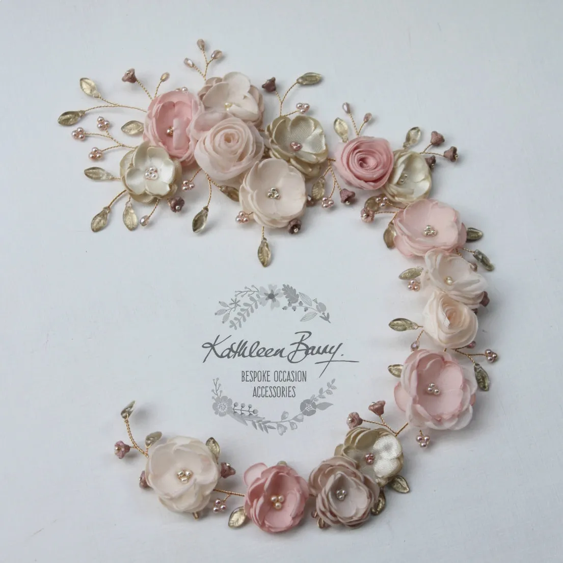 Jane Bridal Hair Piece / vine shades of blush pinks - Ivory Champagne custom colors available