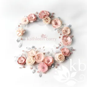 Jane Bridal Hair Piece / vine shades of blush pinks - Ivory Champagne custom colors available