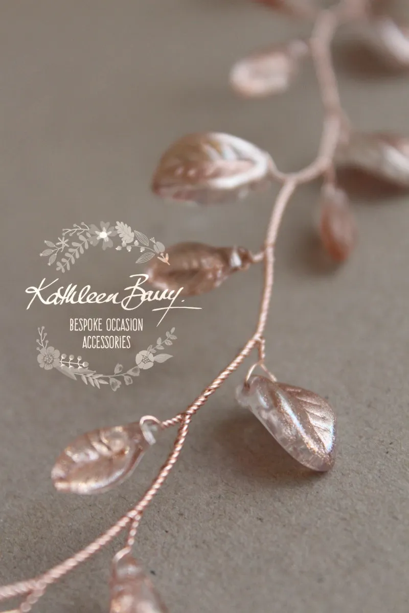 Jaune Silver metallic leaf hair vine, wreath - Custom colors to order are Rose gold, gold, Silver