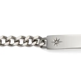 Ladies’ ID Bracelet with Etched Star and Crystal Plaque Silver Tone