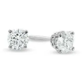 LADIES SOLITAIRE STUD EARRING 1/3 CT ROUND DIAMOND 14K WHITE GOLD (EXCELLENT QUALITY)