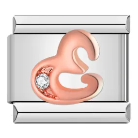 Letter E in Rose Gold with Stones, on Silver