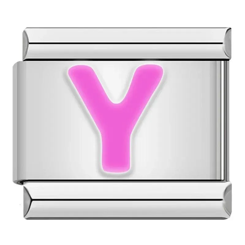 Letter Y in Pink, on Silver