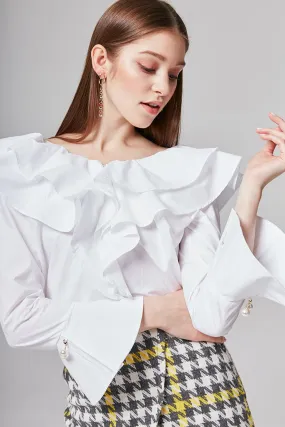 Michelle Pearl Embellished Ruffle Blouse