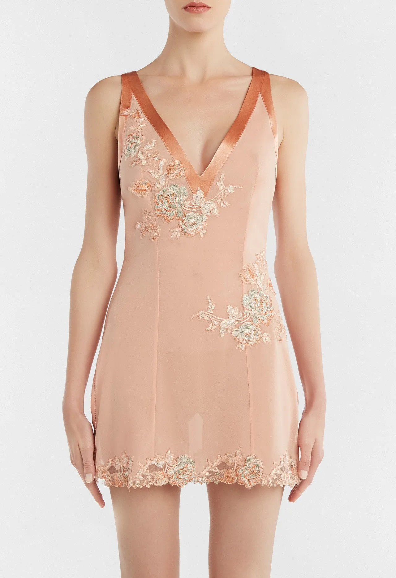 Nude Babydoll in Silk Georgette and Embroidered Tulle