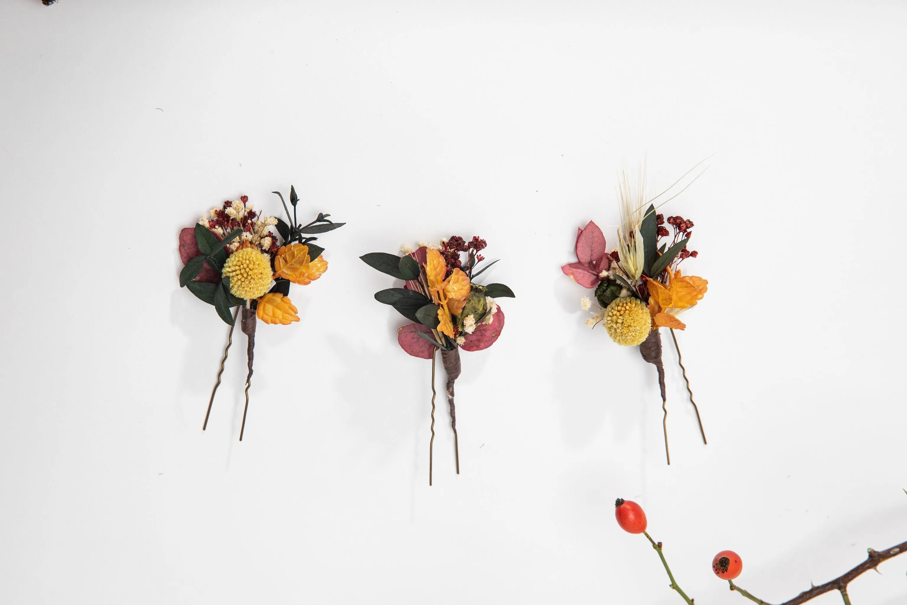 Ochre autumn flower hair pins