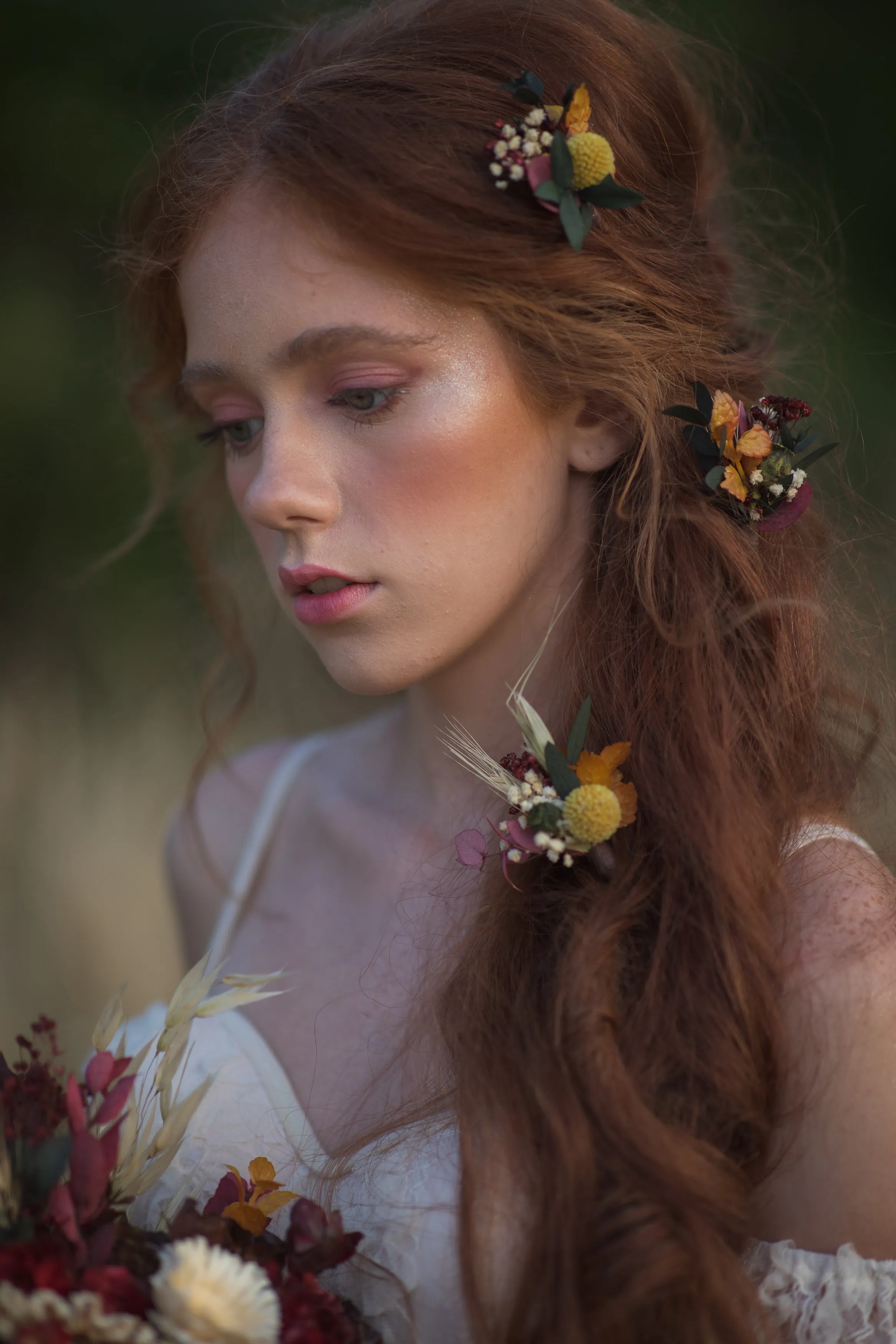 Ochre autumn flower hair pins