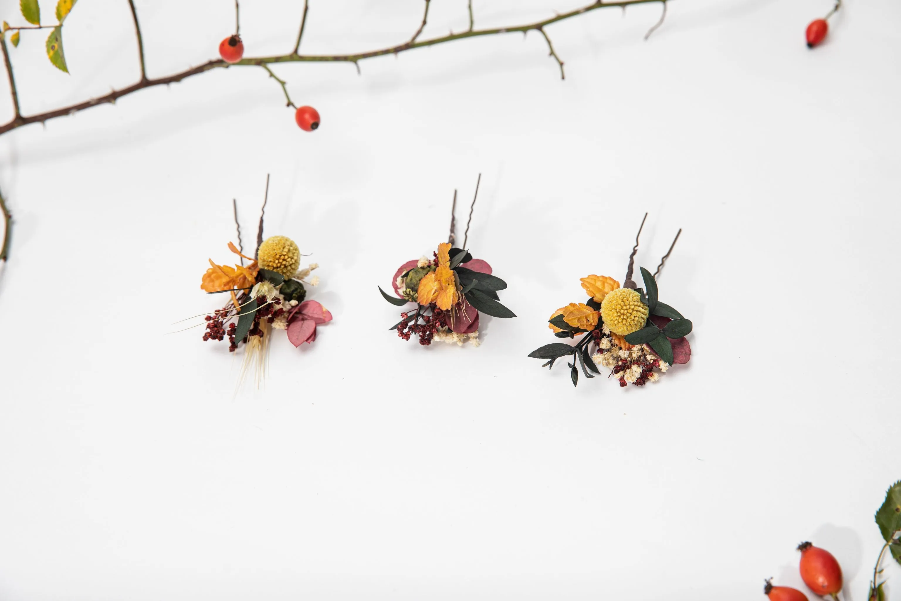 Ochre autumn flower hair pins