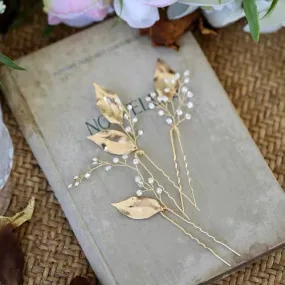 P114. boho gold hair pins, set of 3