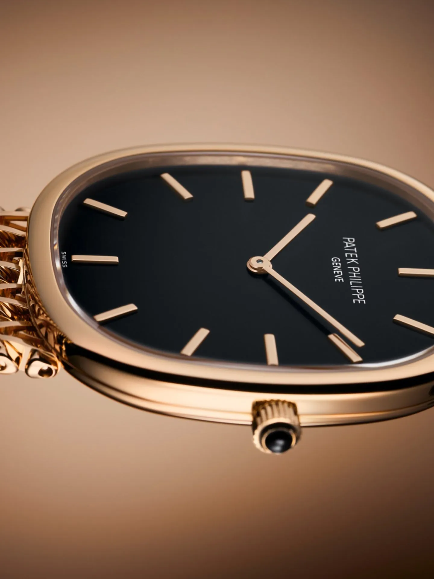 Rose Gold Patek Philippe Golden Ellipse Luxury Watch, Ref. 5738/1R-001, with Integrated Bracelet