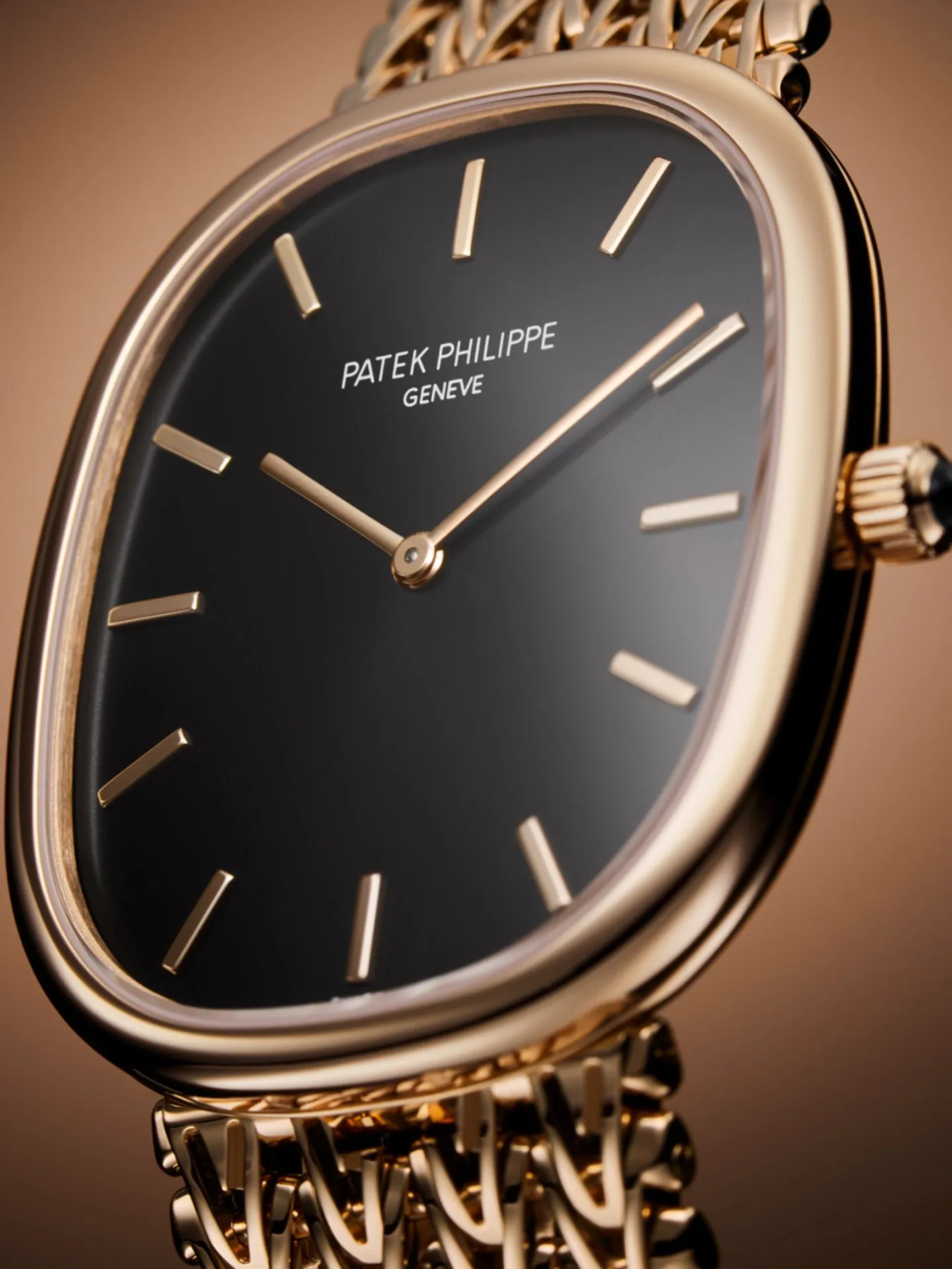 Rose Gold Patek Philippe Golden Ellipse Luxury Watch, Ref. 5738/1R-001, with Integrated Bracelet