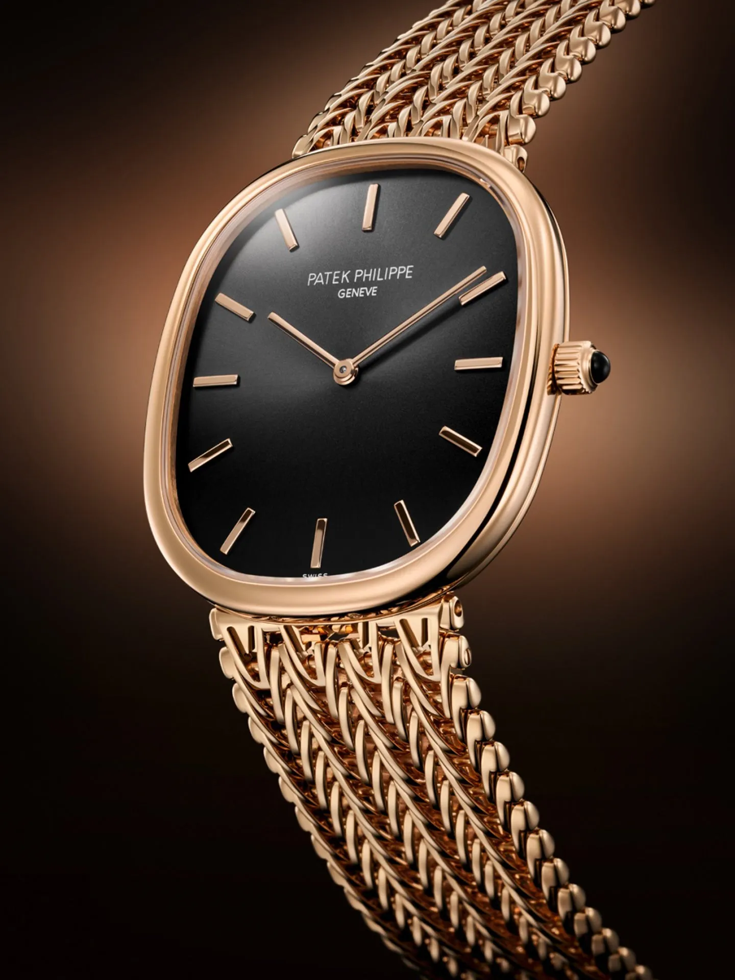 Rose Gold Patek Philippe Golden Ellipse Luxury Watch, Ref. 5738/1R-001, with Integrated Bracelet