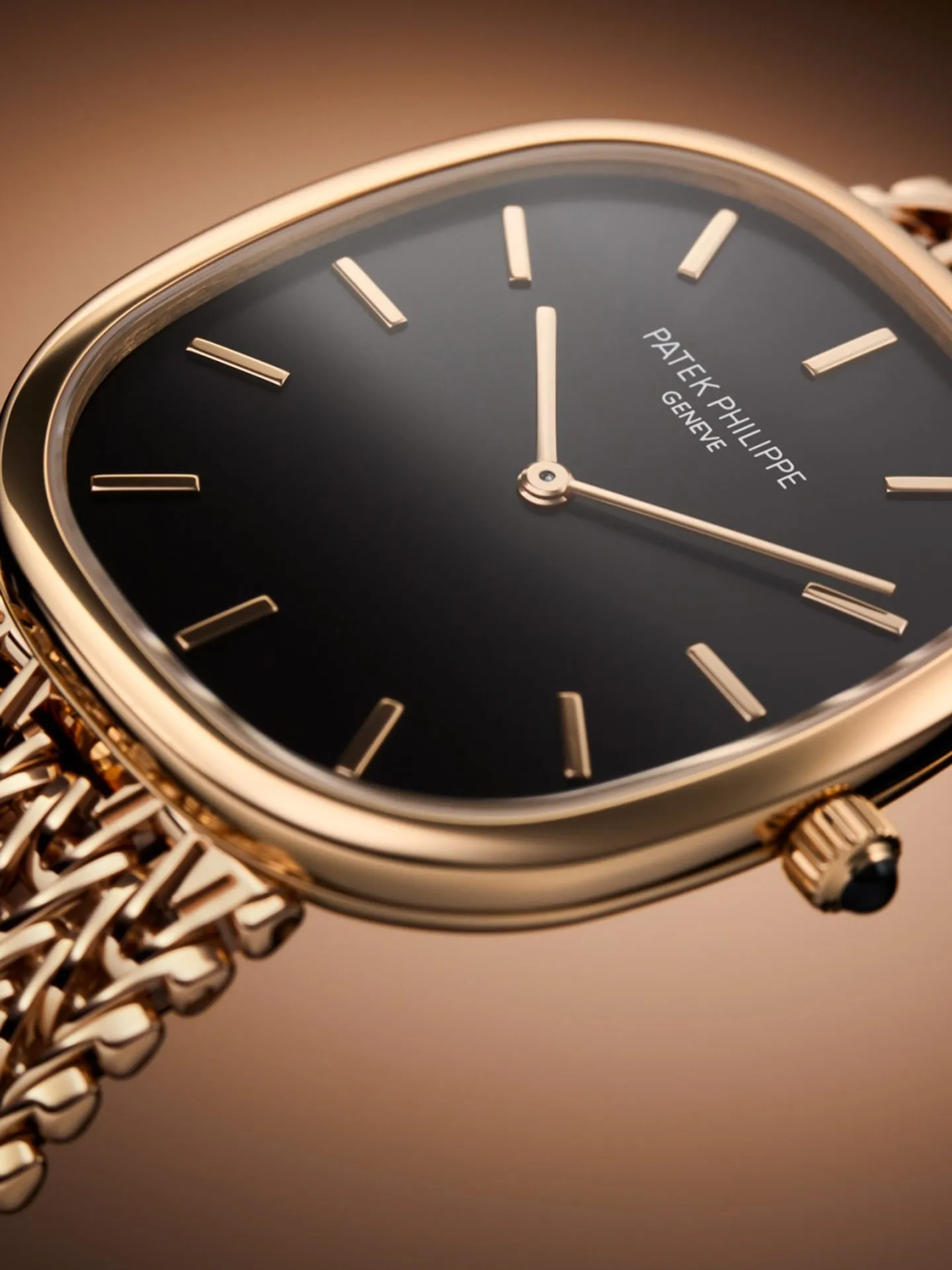 Rose Gold Patek Philippe Golden Ellipse Luxury Watch, Ref. 5738/1R-001, with Integrated Bracelet