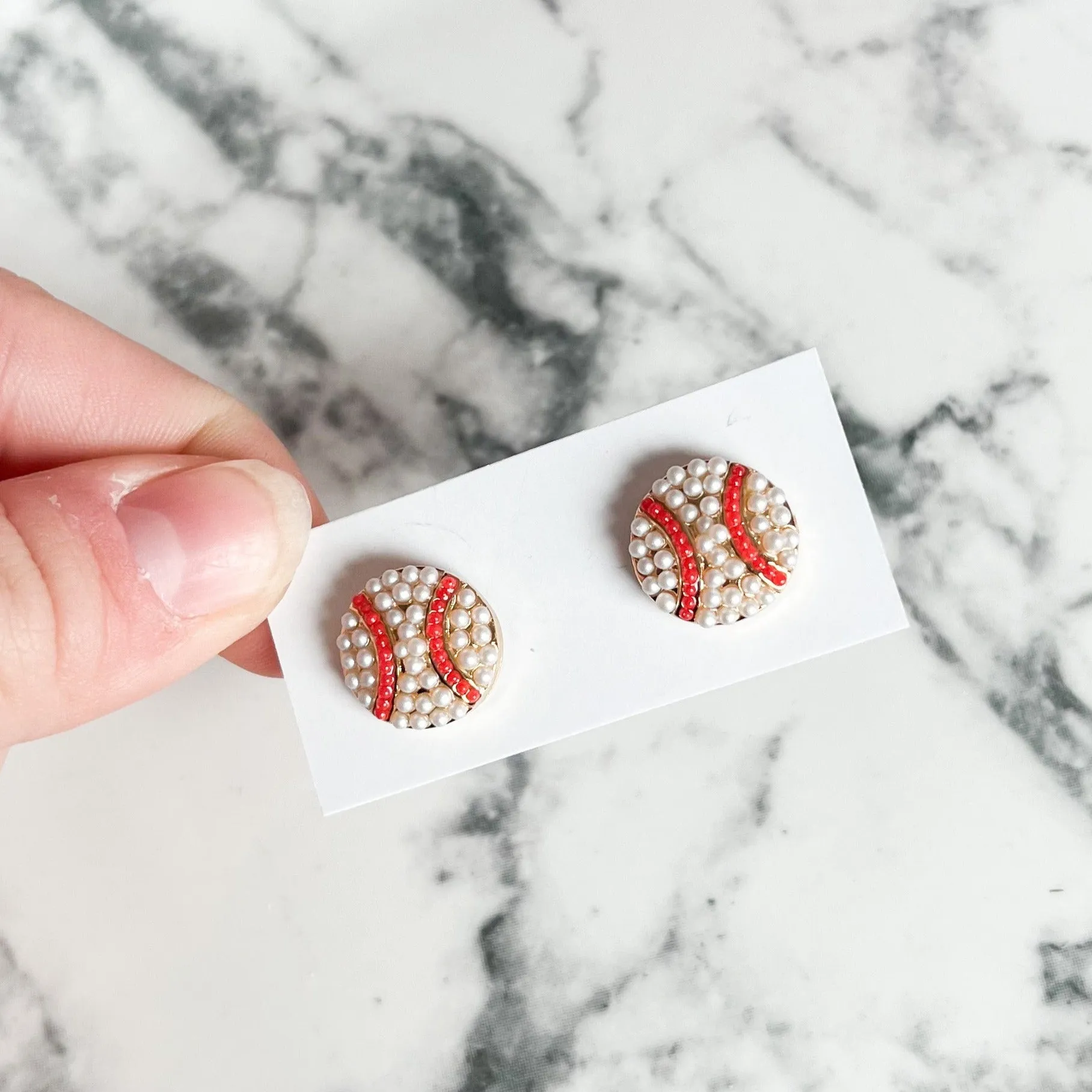 Pearl Cutie Baseball Stud Earrings