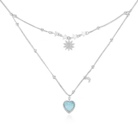 (Pre-order) Sky Blue Druzy Silver Layered Necklace - Love Note