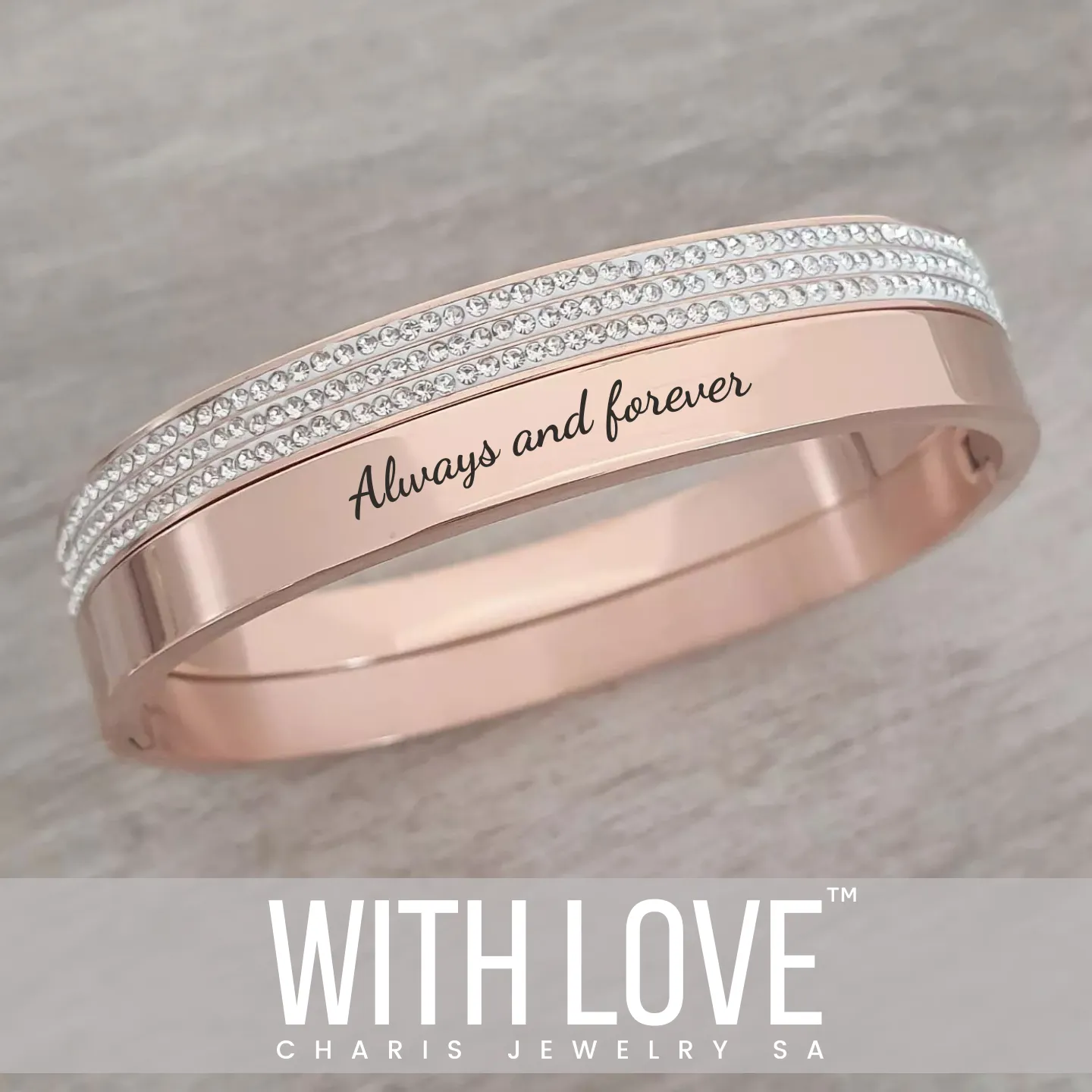 Princess Stack Set, Personalized Rose Gold Stainless Steel Clip Open Bangles, Size:  Small 55mm diameter