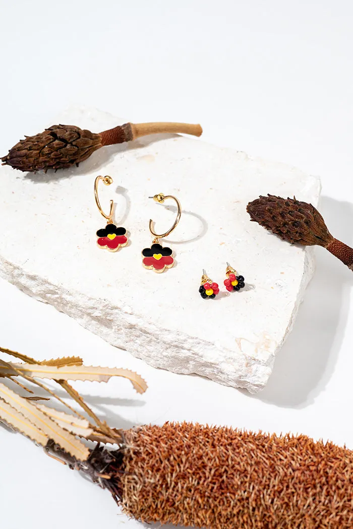 "Raise The Flag" Aboriginal Flag Flower Hoop Earrings