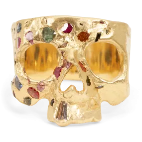 Rainbow Confetti Skull Ring - Made To Order