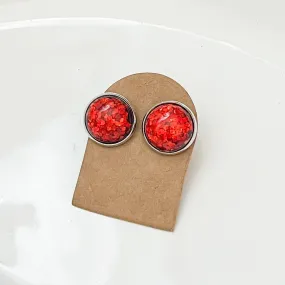 Red Glitter Stud Earrings