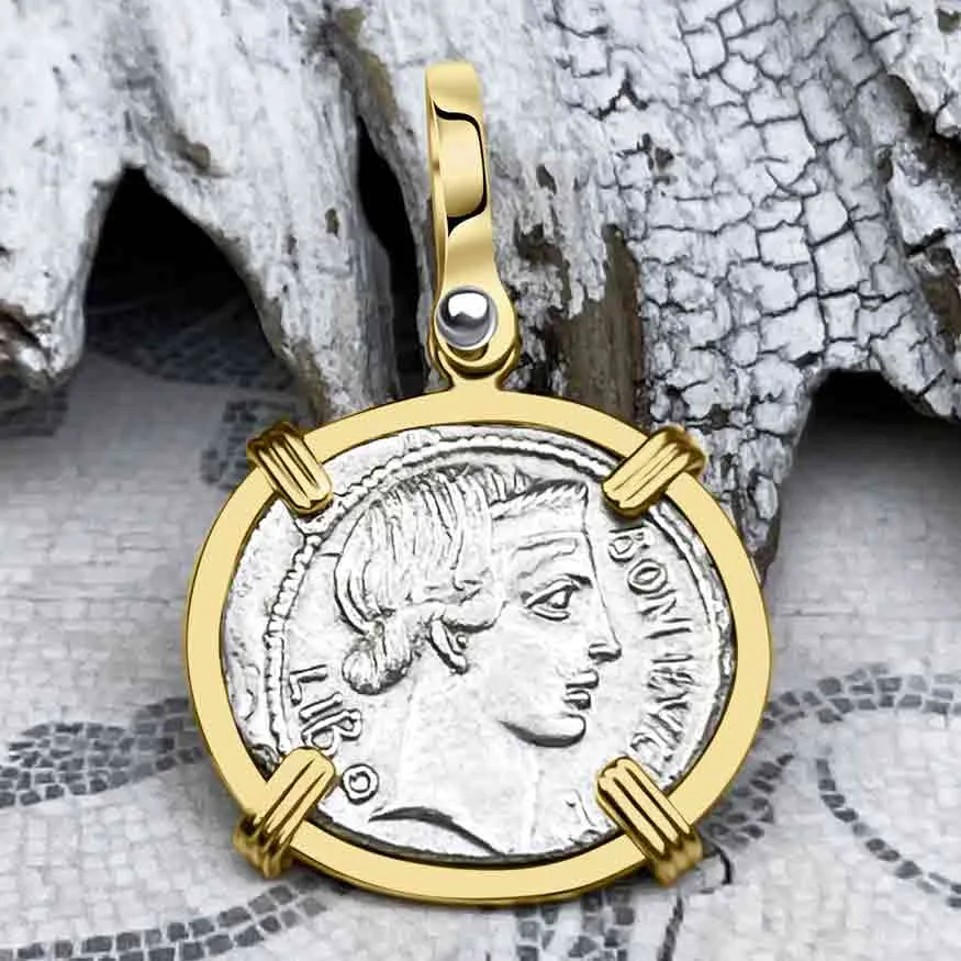 Roman Republic Silver Denarius 62 BC Bonus Eventus - Success & Good Fortune 14K Gold Pendant | Artifact #6982