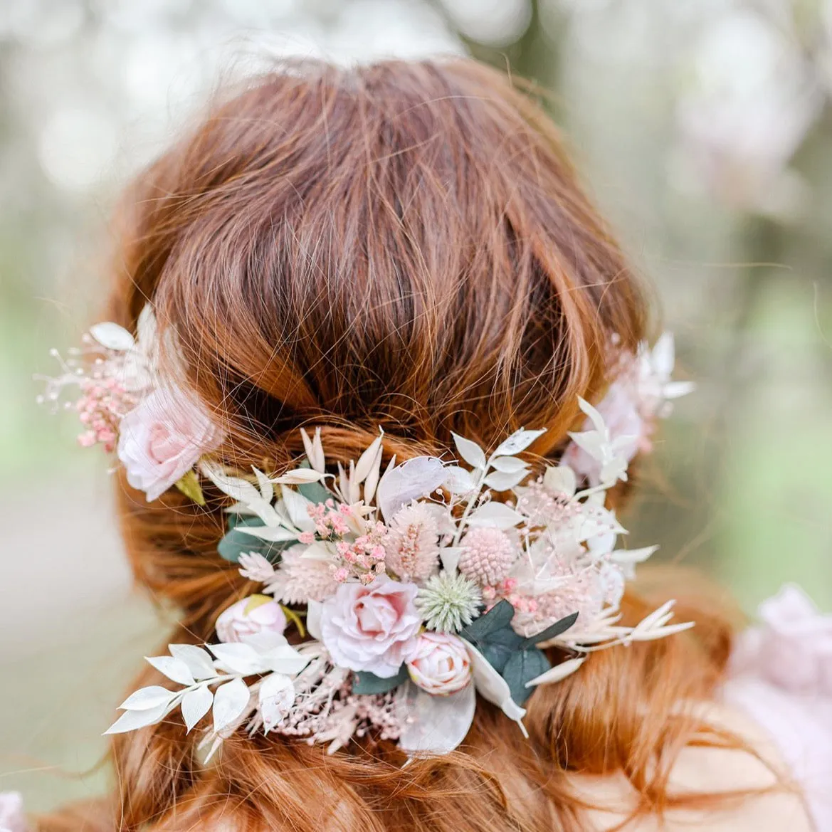 Romantic flower hair vine Bridal headpiece Pink flower crown Magaela accessories Wedding hair flowers Hair arrangement Preserved crown