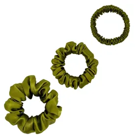 Silk Scrunchies Set - Olive - Mini, Small, Medium