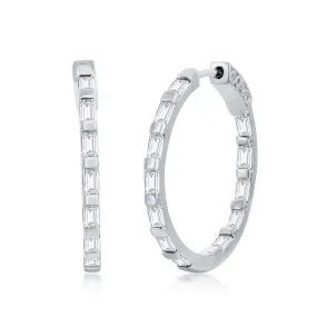 Silver CZ Baguette Hoop Earrings