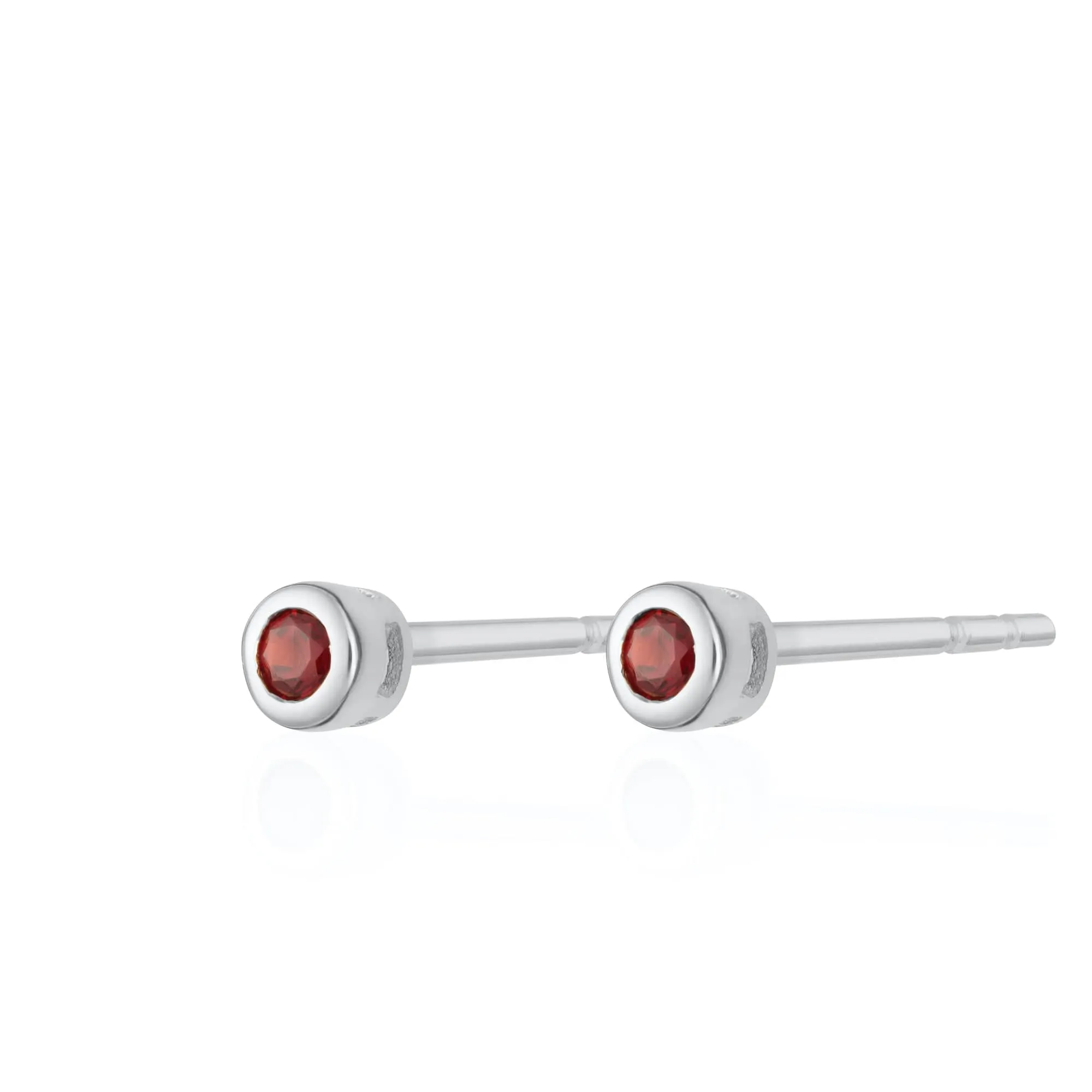 Silver January Birthstone Teeny Stud Earrings (Garnet)